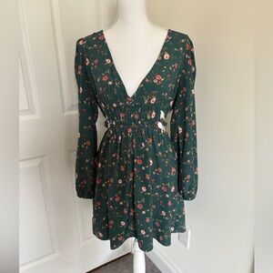 Forest Green Floral Mini Dress